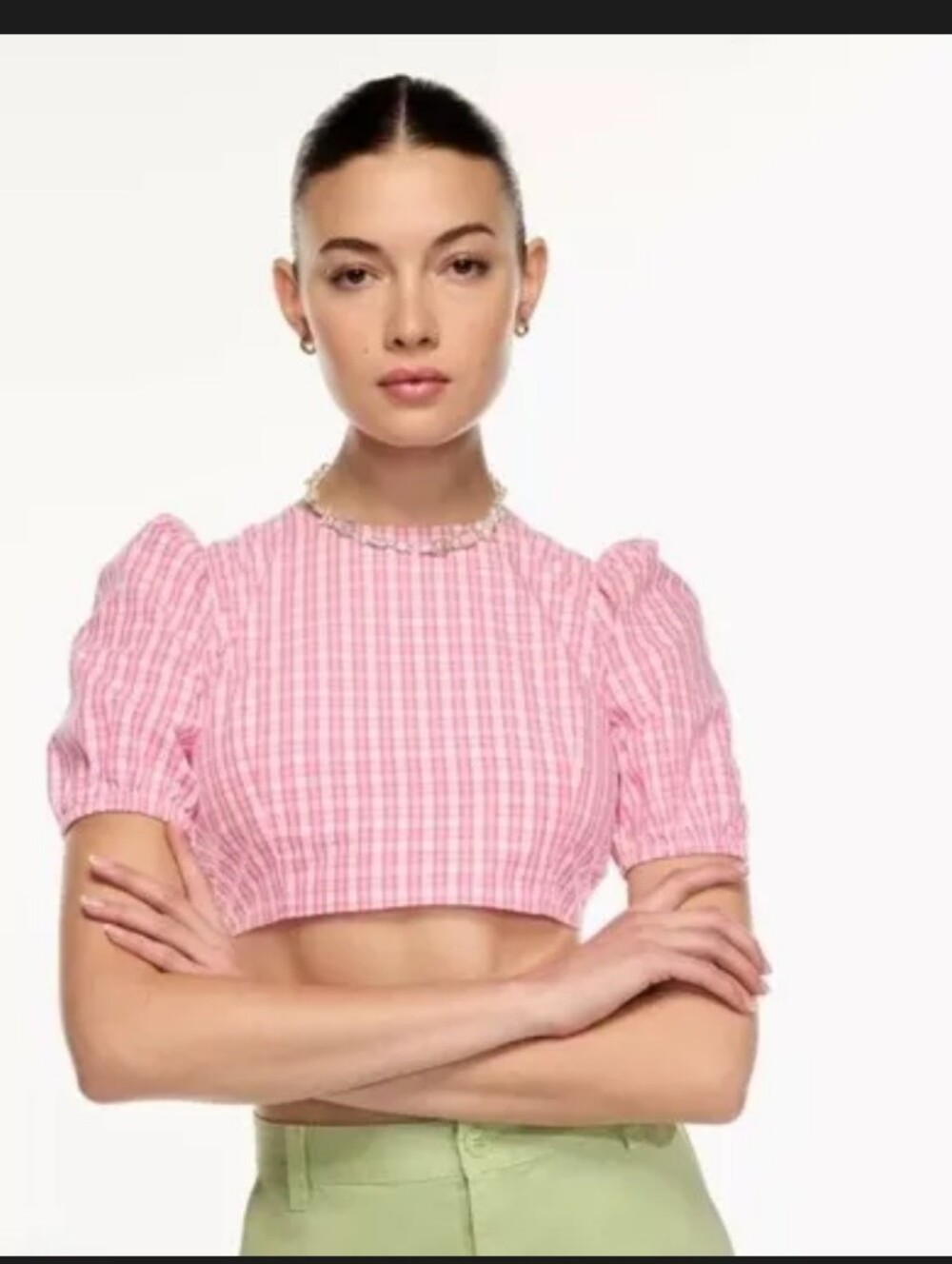 Aritzia Sun-deh Puff Sleeve Cropped Blouse With Lace-Up Open Back